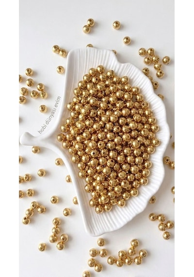 8 Mm Gold İnci Lüks Delikli Takı Aksesuar Yapım Boncuğu 50 Gram 190-195 Adet