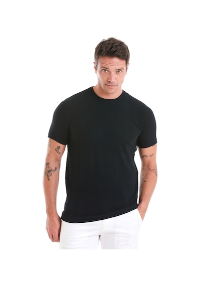 Hatemoğlu Lacivert Regular Fit Jakarlı Bisiklet Yaka Tişört 35102024c004 005 Lacivert
