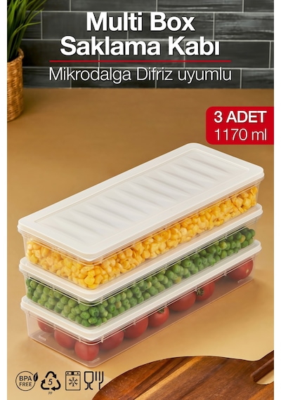 Multi Box 3 Lü Set Saklama Kabı Seti - Dondurucu & Mikrodalga Uyumlu Krem