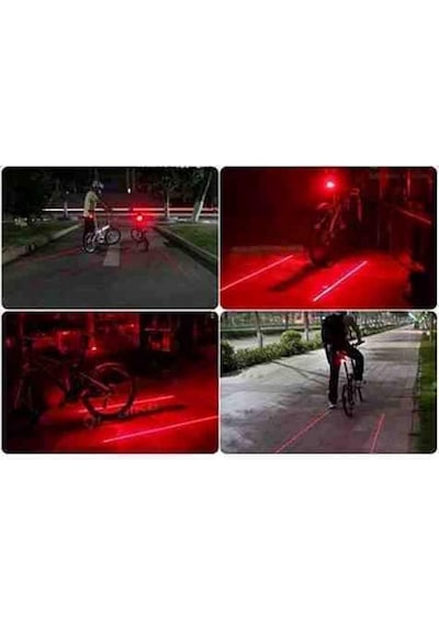 Lazer Şeritli Güvenlik Led Işık Arka Stop Bisiklet Lambası Kırmızı-Siyah
