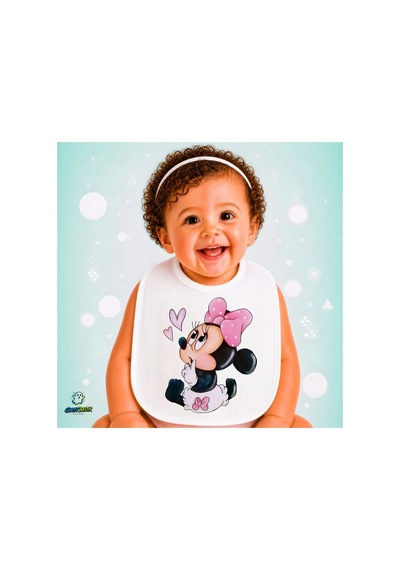 Minnie Mouse Keten Bebek Mama Önlüğü Yumuşak - Emici - Yıkanabilir - Özel Tasarım P138 Çok Renkli