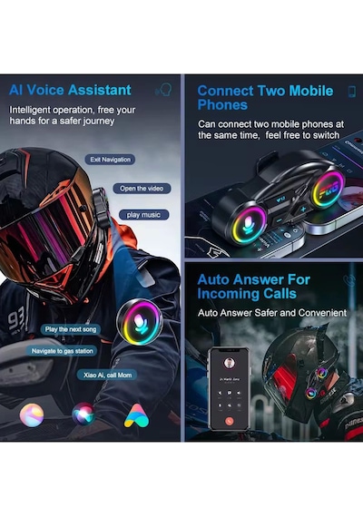 Y13 Motor Kask Kulaklık Rgb Modlu Radyolu Motosiklet Kulaklık 5.3 Bluetooth Intercom