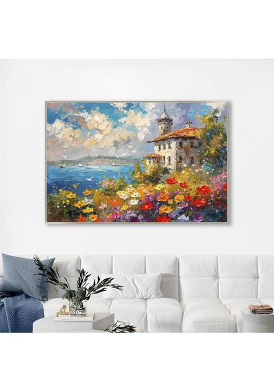 Yağlı Boya Dokulu Tablo Modern İstanbul Manzarası Gümüş Çerçeveli U06024-178989