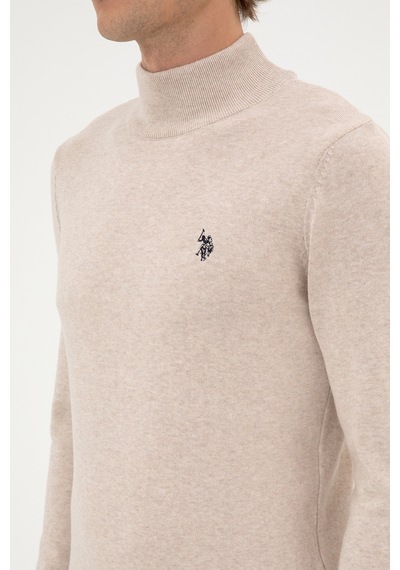 U.S. Polo Assn. Erkek Slim Fit Boğazlı Taş Melanj Basic Kazak 50313712-VR225
