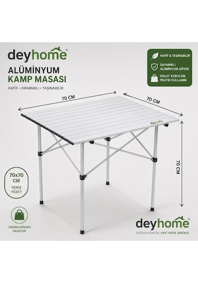 Katlanabilir Alüminyum Kamp Masası 70x70x70 Cm Gümüş Genel
