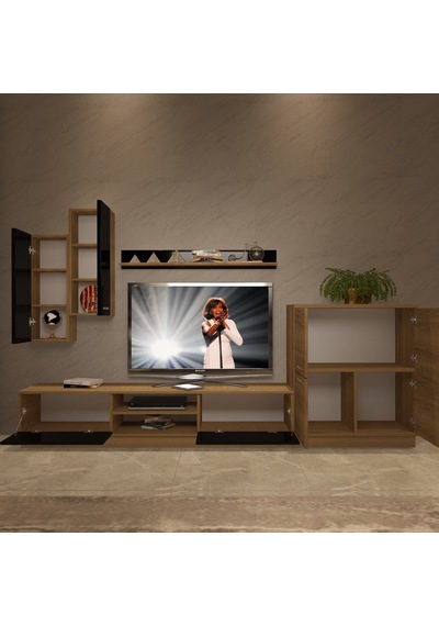 Decoraktiv Eko 6b Mdf Dvd Tv Ünitesi Tv Sehpası - Pera Siyah Meşe - Siyah