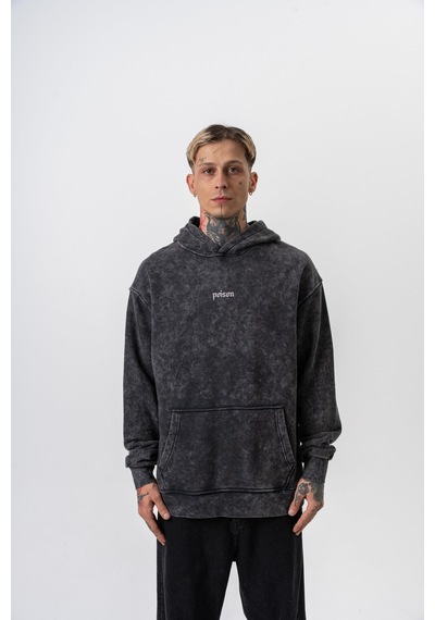 Respire Erkek Snake Baskılı Yıkamalı Kapüşonlu Oversize Hoodie Siyah