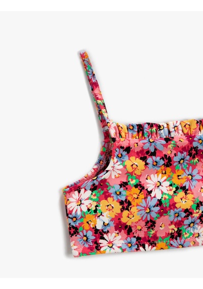 Koton Çiçekli Crop Bluz Askılı Pembe Desenli 2skg60002ew Pembe
