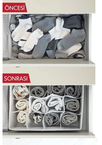 2 Adet - 12 Bölmeli Çok Amaçlı Organizer - Çekmece Organizeri 31x25x12 Kumaş 32 X 23 Gri Tr Diğer