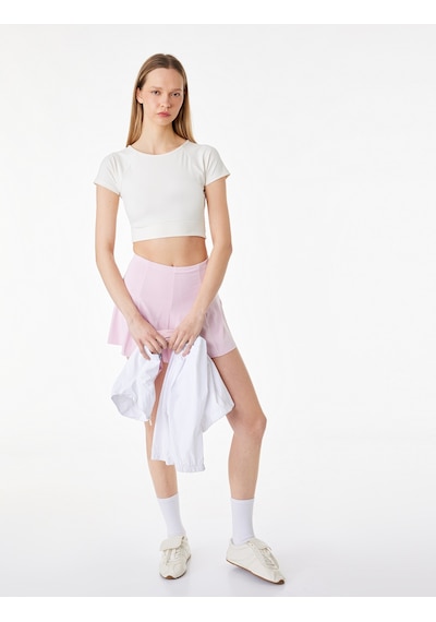 Koton Slim Fit Kısa Kollu Bisiklet Yaka Bağlama Detaylı Crop Spor Tişört Ekru 6sak10068nk