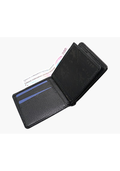 Westpolo Hakiki Deri Kağıt Para Ve Bol Kart Bölmeli Slim Unisex Cüzdan - Siyah Siyah