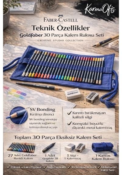 Faber-castell Goldfaber 30 Parça Kalem Rulosu Seti Renkli Kalem Çizim Boyama Eskiz Seti