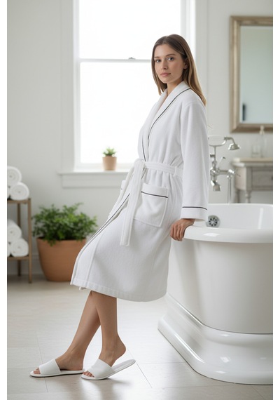 % 100 Pamuklu Laodikeia Kimono Bornoz Beyaz