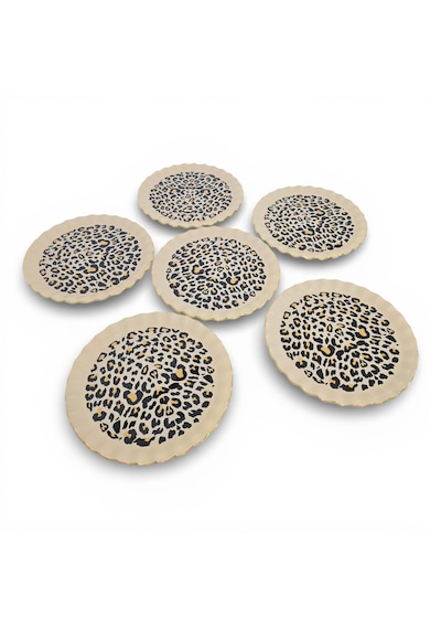 Sudedi Home 26 Cm Leopar Desenli Altın Yaldızlı Cam Servis Tabağı 6 Lı Set Çok Renkli