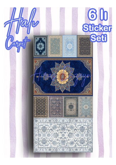 Hiras Dizayn Mavi Halı Ve Kilim Desenli Sticker Seti 6 Sayfa Çok Renkli