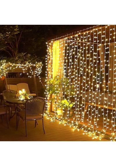 8 Fonksiyonlu Saçak Led Sarkıt 2x2 Metre Eklenebilir Süsleme 180 Işık Yılbaşı Açık Gold