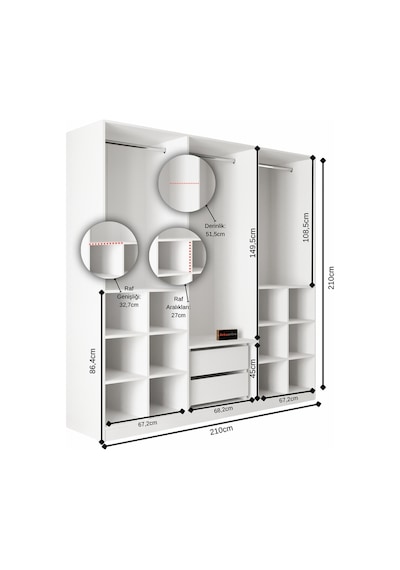 Aeka Ae-2191 Hisar Aynalı 6 Kapaklı Çok Bölmeli Askılı Ve Raflı Geniş Hacimli Gardırop 210x210 Cm Sonoma - Beyaz Aeka Ae-2191 Hisar Aynalı 6 Kapaklı Çok Bölmeli Askılı Ve Raflı Geniş Hacimli Gardırop 210x210 Cm Sonoma - Beyaz