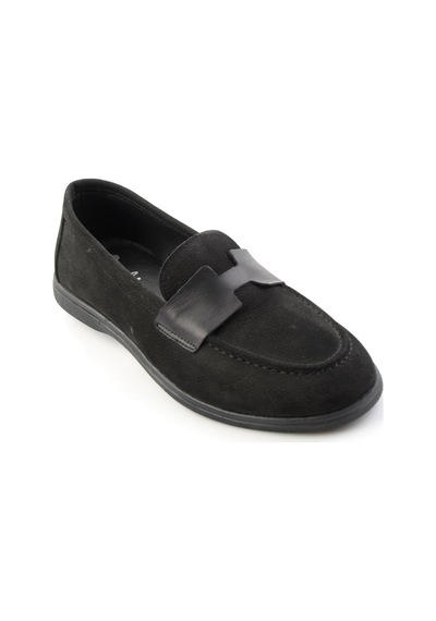 Bambi Siyah Nubuk Hakiki Deri Kadın Loafer Ayakkabı K01821097401