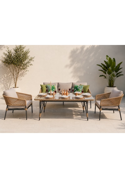 Rattan Bahçe Ve Balkon Mobilyası Wista Model 3+1+1 Krem