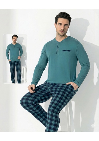 Kocabey Boyraz 0689 Erkek Uzun Kol Penye Pijama Takımı Turkuaz