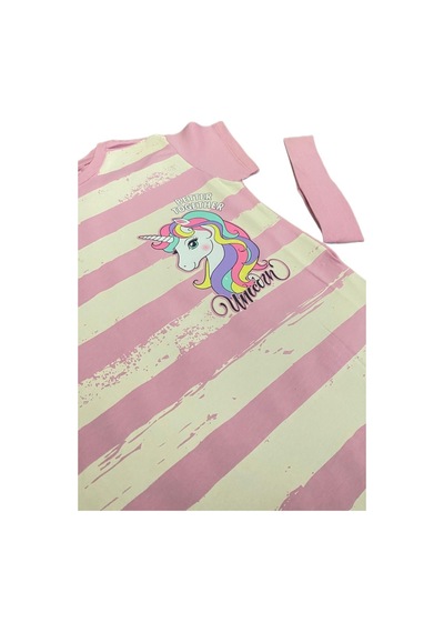 Ded Collectıon Kız Çocuk Kısa Kollu Unicorn Baskılı Penye Elbise Pembe