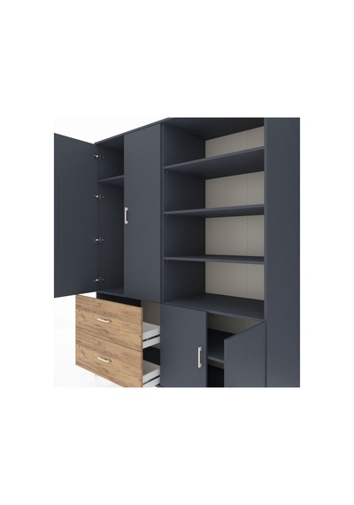 Kronos Gardrop 7 Raflı 2 Çekmeceli Tek Askılı 176x59x221 Antrasit-antrasit/çam Beyaz Kronos Gardrop 7 Raflı 2 Çekmeceli Tek Askılı 176x59x221 Antrasit-antrasit/çam Beyaz