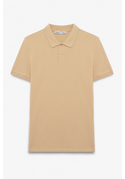 Grimelange SKYLOOM Erkek %100 Pamuk Kısa Kollu Regular Fit Bej Polo Yaka T-shirt