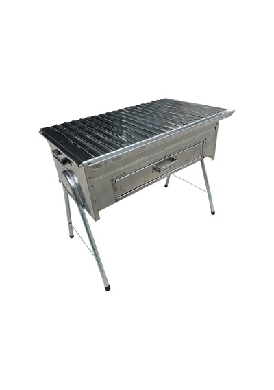 Paslanmaz Kömürlü Mangal İnox 35 X 60 Cm Çekmeceli Portatif Gri