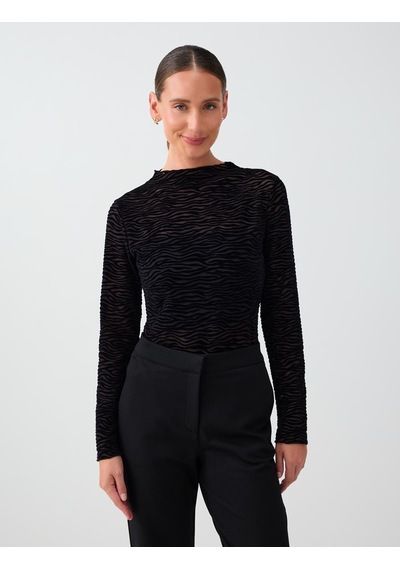 Jimmy Key Siyah Zebra Desenli Dik Yaka Uzun Kol Mesh Bluz 6ww039079900