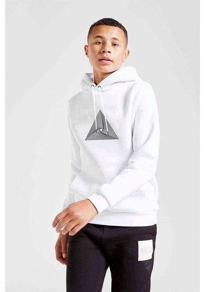 Tshirthane Hipnos Triangle Baskılı Unisex Çocuk Kapüşonlu Beyaz Sweatshirt Beyaz