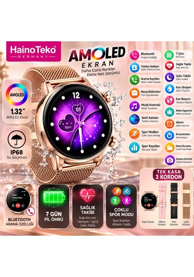 Hainoteko-24 Mini Amoled 3 Kordon Setli Akıllı Saat (Distribütör Garantili)