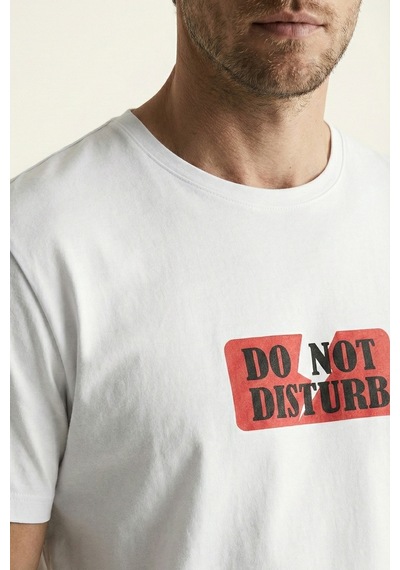 Elemge %100 Pamuk Pijama Üstü T-shirt Süprem Compact Penye Erkek Rahat Kalıp Beyaz Kısa Kol Do Not Disturb