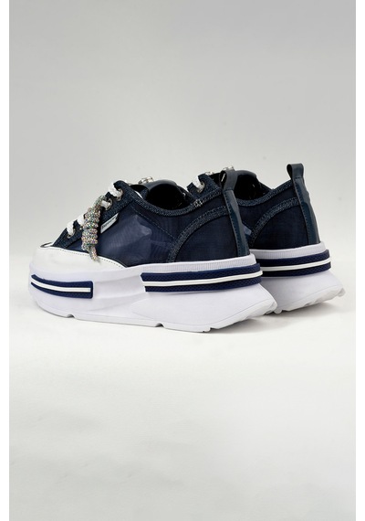 Tw Tonny White Tokyo - 172 Tül Detaylı Keten Sneakers Topuk Boyu 5cm Lacivert
