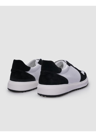 %100 Hakiki Deri Beyaz - Siyah Bağcıklı Erkek Sneaker-beyaz Beyaz