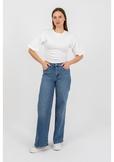 Hdm Kadın Ekru Yanları Büzgülü Kısa Kol T-shirt - H6085