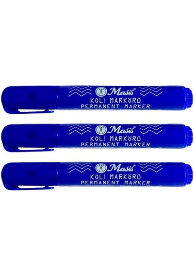 Masis Permanent Mavi Yuvarlak Uçlu Koli Markörü 3lü Pmy M