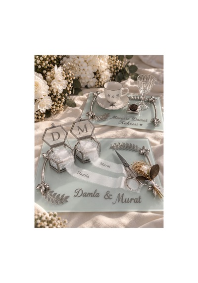 Kişiye Özel Söz Nişan Tepsisi İsimli Kahve Sunum Seti Gelin Damat Kahvesi - 927802099 Diğer