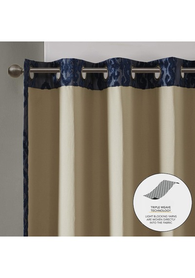 Mirage%100 Toplam Karartma Penceresi, Örme Jakarlı Damasko Oda Karartma Perdeleri Gromet Üstlü Panel, 50x84, Lacivert