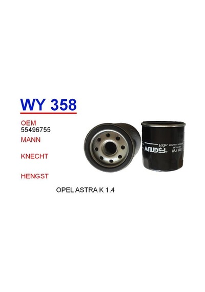Wy 358 Opel Astra K 1.4 Yağ Filtresi 55496755