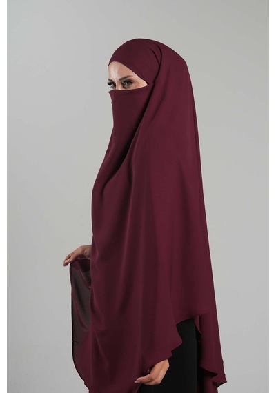 Hürrem Bone Bordo Pratik Hazır Geçmeli Tesettür Eşarp Krep Bağcıklı Sufle Hijab 2313 16 Bordo