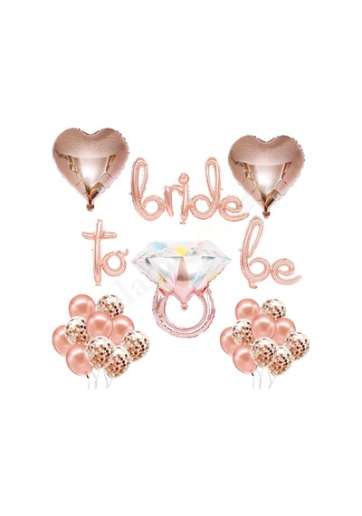 Patladı Gitti Bride To Be El Yazısı, Tek Taş Yüzük Ve Kalp Folyo Balonlu Rose Gold Set Sku: Zeus8690010465795