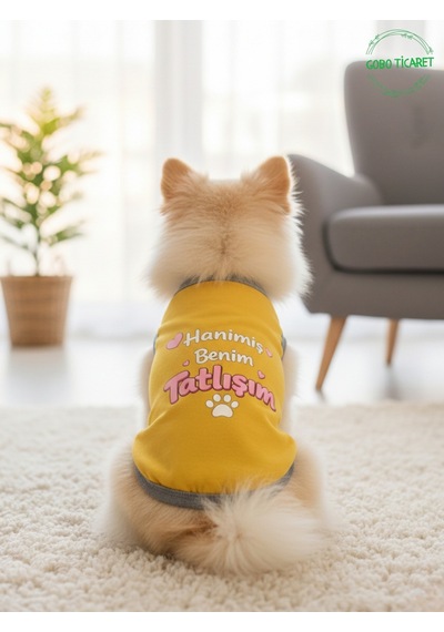 Sarı Hanimiş Benim Tatlışım Baskılı Kedi Ve Köpek Kıyafeti Tişörtü Elbisesi Large/l/beden 3