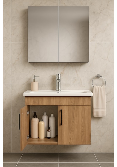 Dmz Home Concept Liventa 65 Cm Ahşap Renkli, Seramik Lavabolu, Md Ahşap