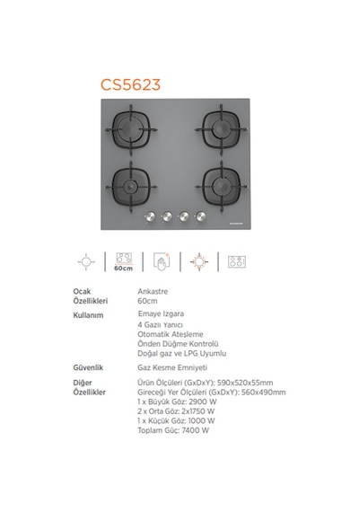 Silverline CS5623S01 60 CM Gri Cam Ocak