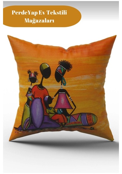Afrika Etnik Figürlü Modern Tasarım Desenli 4lü Dijital Baskılı Kırlent Kılıfı 43 X 43 Cm 014 Kırmızı