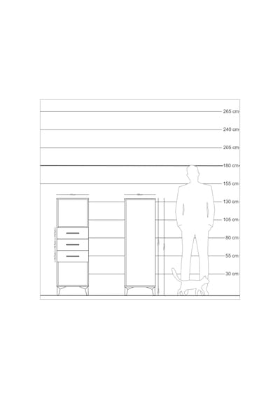 Kronos Dolap Tek Raflı 3 Çekmeceli 44x59x134 Çam-antrasit Çam