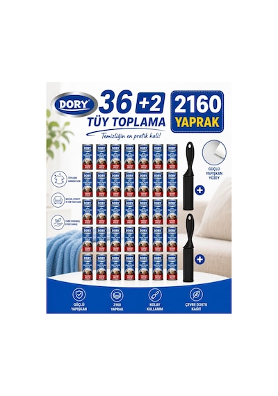 Dory Tüy Toplayıcı Aparat 2 Adet 36 Yedek Rulo 2160 Yaprak