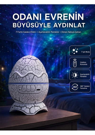 Gece Lambası Yumurta Işık Speaker Yeni Nesil Dinozor Yumurtası Görünümlü Beyaz 02318003