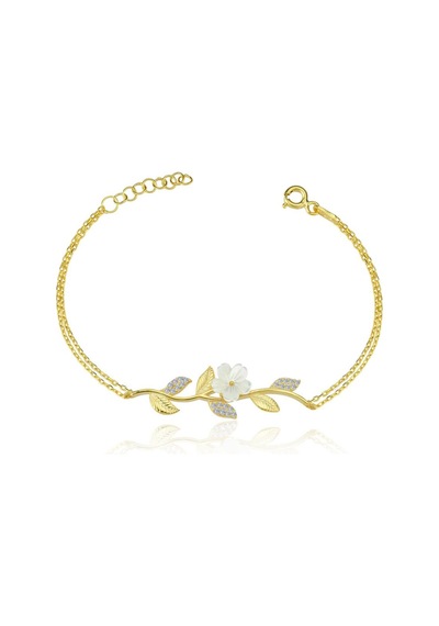 Manolya Çiçeği Demeti Gold Renk Gümüş Bileklik