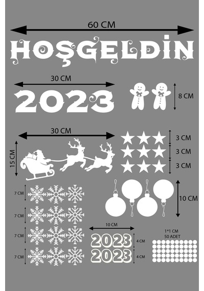 Hoşgeldin 2023 Yılbaşı Happy New Year Özel Yeni Sticker Çıkartma Süsü Özel Yeni Yıl Parti Cam Noel Ağacı Kar Tanesi